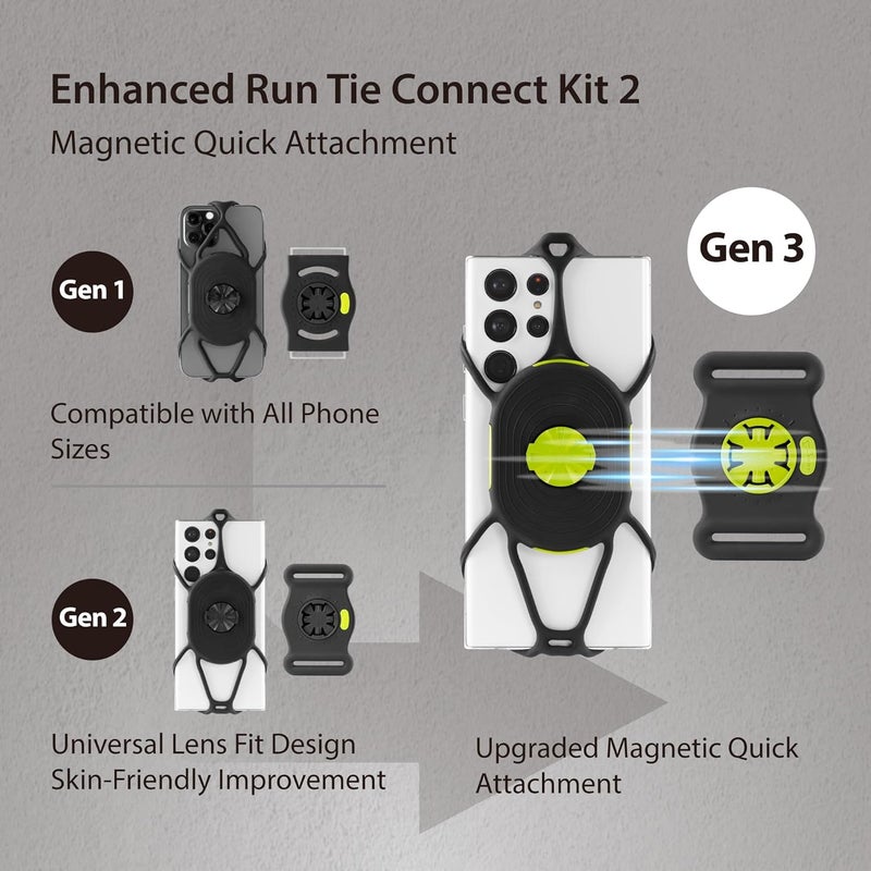 BONE COLLECTION Bone Run Tie Connect Kit 2 Magnetic, Magnetic Running Phone Holder, Detachable & 360° Rotatable Sport Armband, Skin-Friendly Silicone Phone Carrier for Most Smartphones (Quick Release Kit) - Image 5
